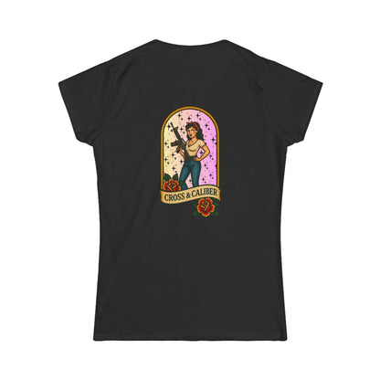 Vintage-Inspired Women&#39;s Softstyle Tee with Front Patch and Back Design