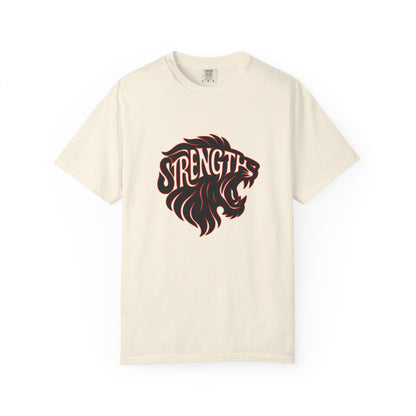 Bold Strength Unisex Garment-Dyed T-shirt, Motivational Shirt, Gift for Him or Her, Fitness Apparel, Minimalist Lion Design