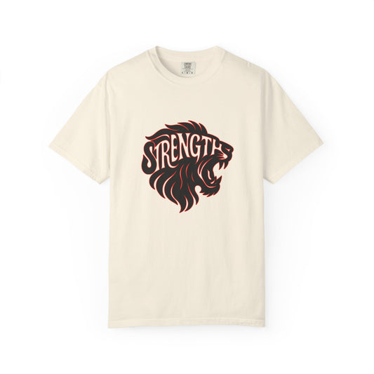 Bold Strength Unisex Garment-Dyed T-shirt, Motivational Shirt, Gift for Him or Her, Fitness Apparel, Minimalist Lion Design