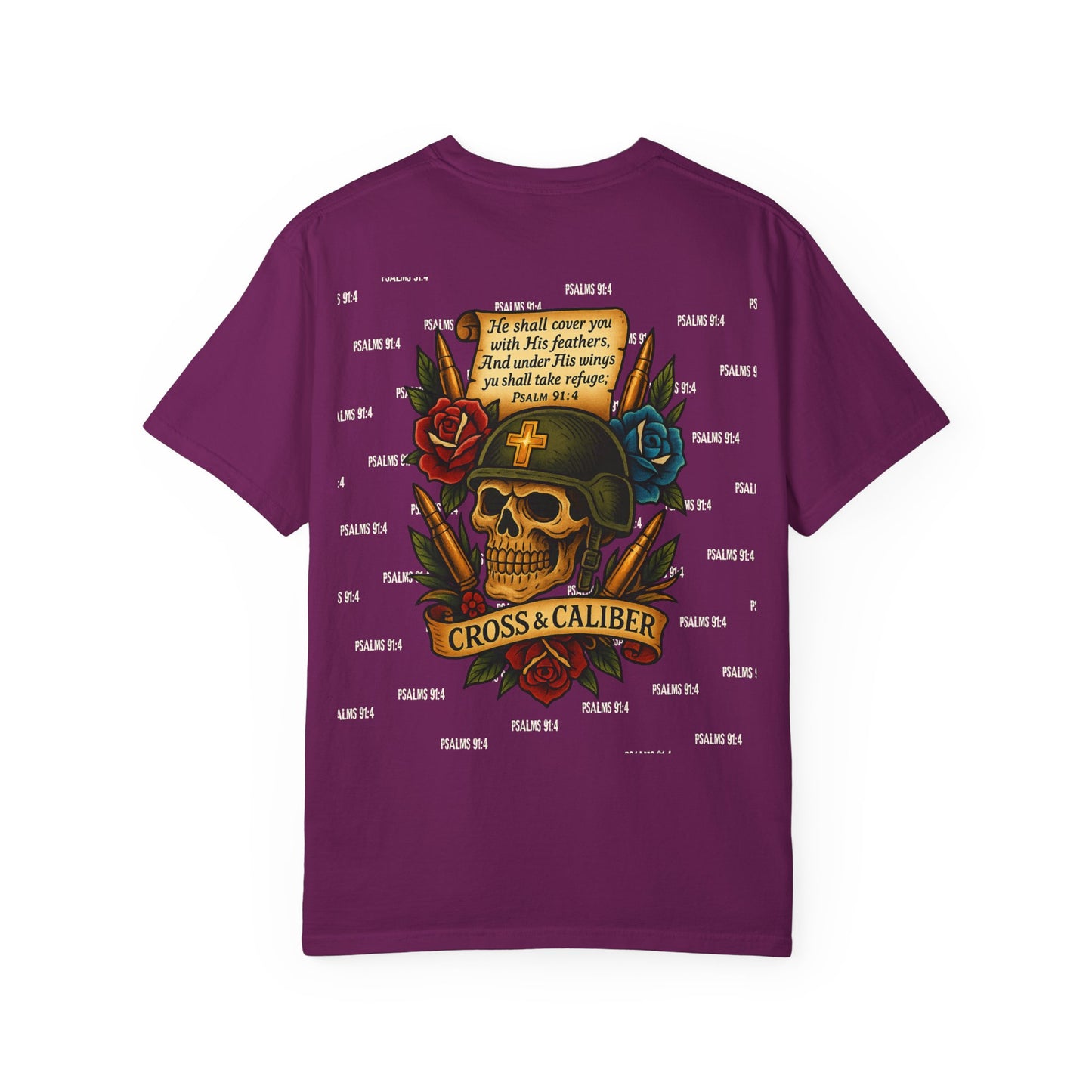 Unisex Garment-Dyed T-shirt with Skull & Roses Design - Perfect for Tattoo Lovers