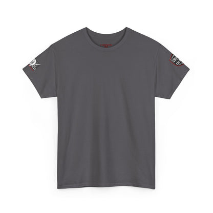 Bold Graphic Unisex Tee with Cross & Caliber Design, Casual Streetwear, Gift for Him or Her, Vintage Inspired T-Shirt,