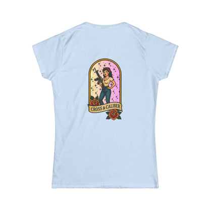 Vintage-Inspired Women&#39;s Softstyle Tee with Front Patch and Back Design