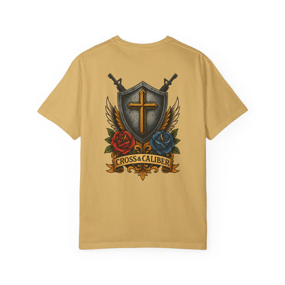 Unisex Tattoo Edition T-Shirt with Cross and Roses - Garment-Dyed for a Vintage Vibe