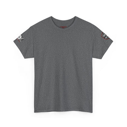 Bold Graphic Unisex Tee with Cross & Caliber Design, Casual Streetwear, Gift for Him or Her, Vintage Inspired T-Shirt,