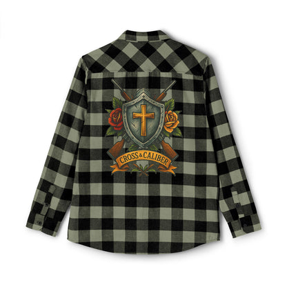 Unisex Flannel Shirt with Cross & Caliber Design - Casual Comfort for Adventurers