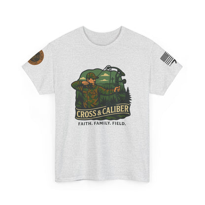 Faith Family Field Unisex Heavy Cotton Tee, Hunting Shirt, Outdoor Lover Gift, Men's Tee, Casual Wear, Patriotic Apparel, Adventure Outfit