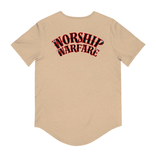 Men's Curved Hem Tee - Casual Streetwear, Worship Warfare Graphic, Gift for Him, Summer Style, Everyday Wear, Unique Design
