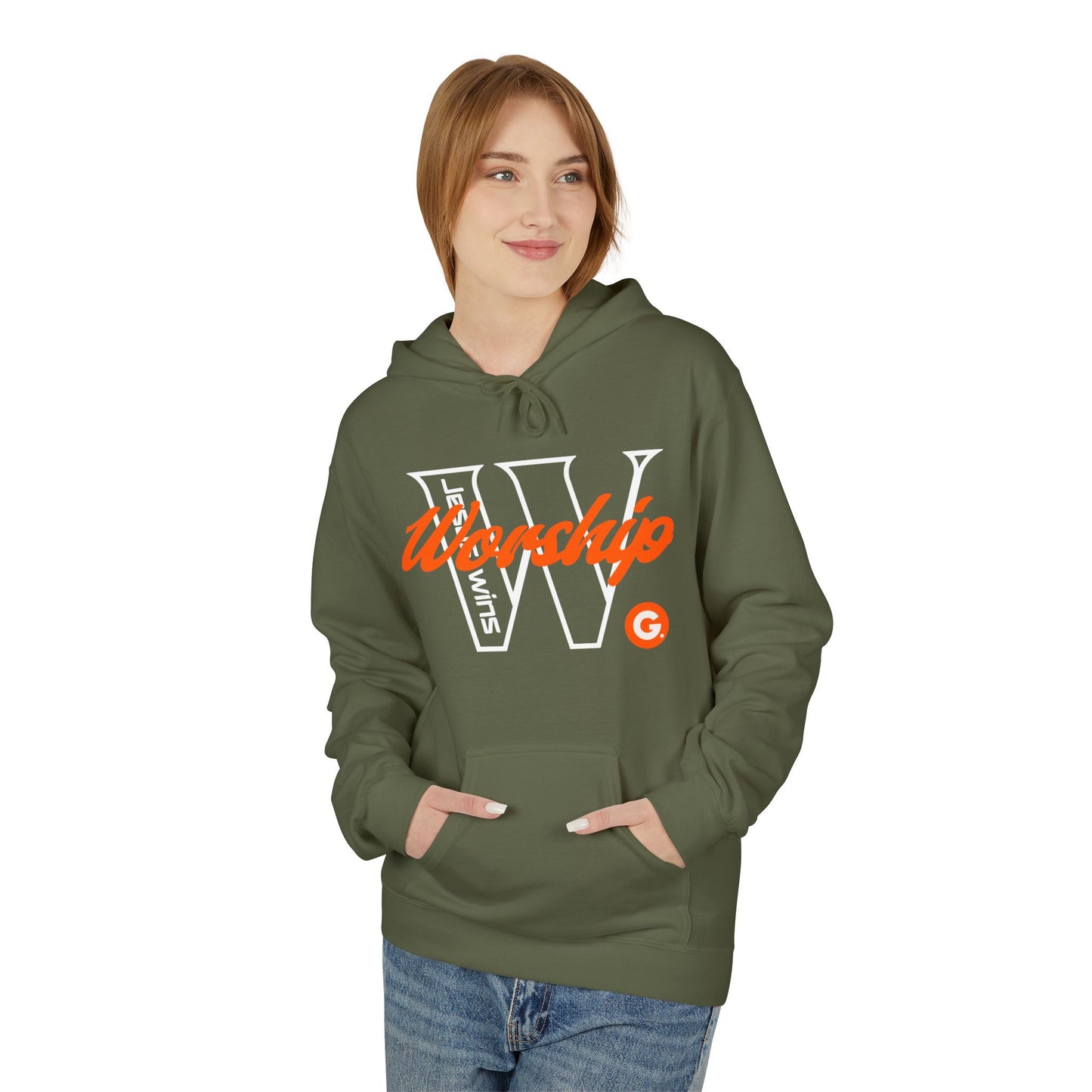 Worship V Graphic Hoodie - Orange Script Church Apparel