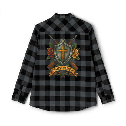 Unisex Flannel Shirt with Cross & Caliber Design - Casual Comfort for Adventurers