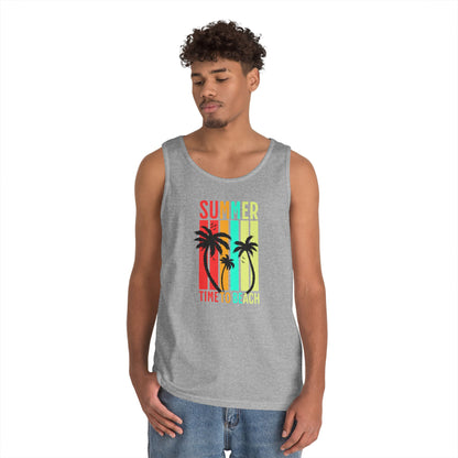 Beach Vibes Unisex Heavy Cotton Tank Top - Summer, Vacation, Pool Party, Tropical Getaway, Gift for Her