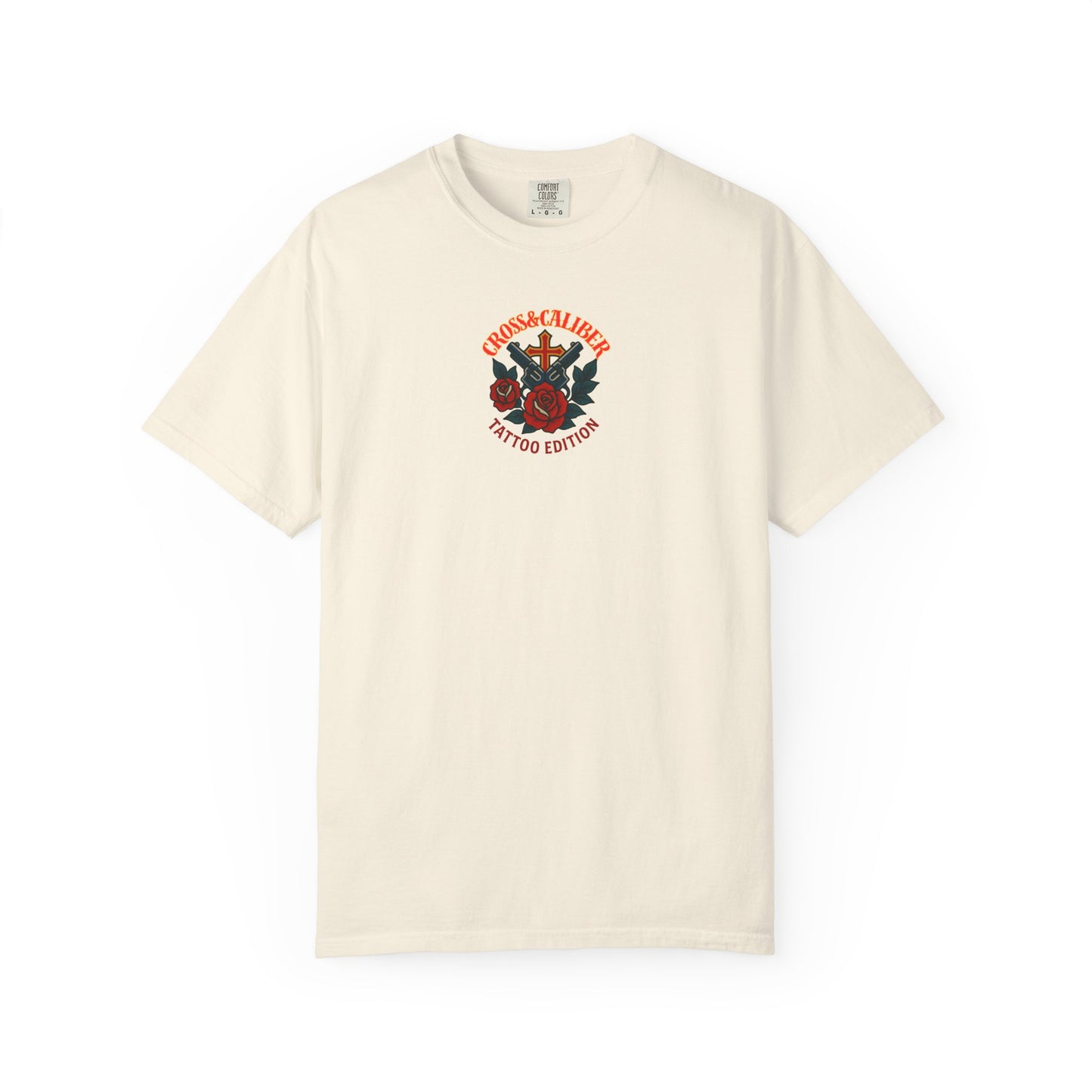 Unisex Tattoo Edition T-Shirt with Cross and Roses - Garment-Dyed for a Vintage Vibe