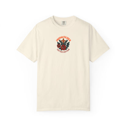 Unisex Tattoo Edition T-Shirt with Cross and Roses - Garment-Dyed for a Vintage Vibe