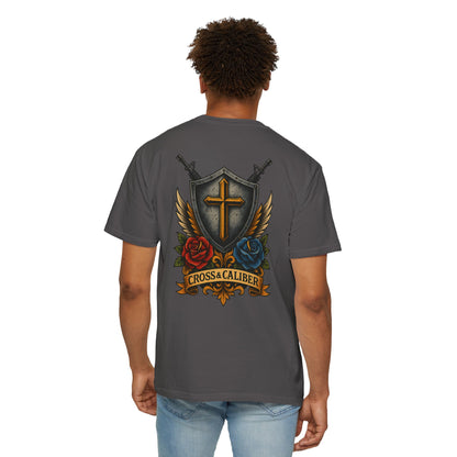 Unisex Tattoo Edition T-Shirt with Cross and Roses - Garment-Dyed for a Vintage Vibe