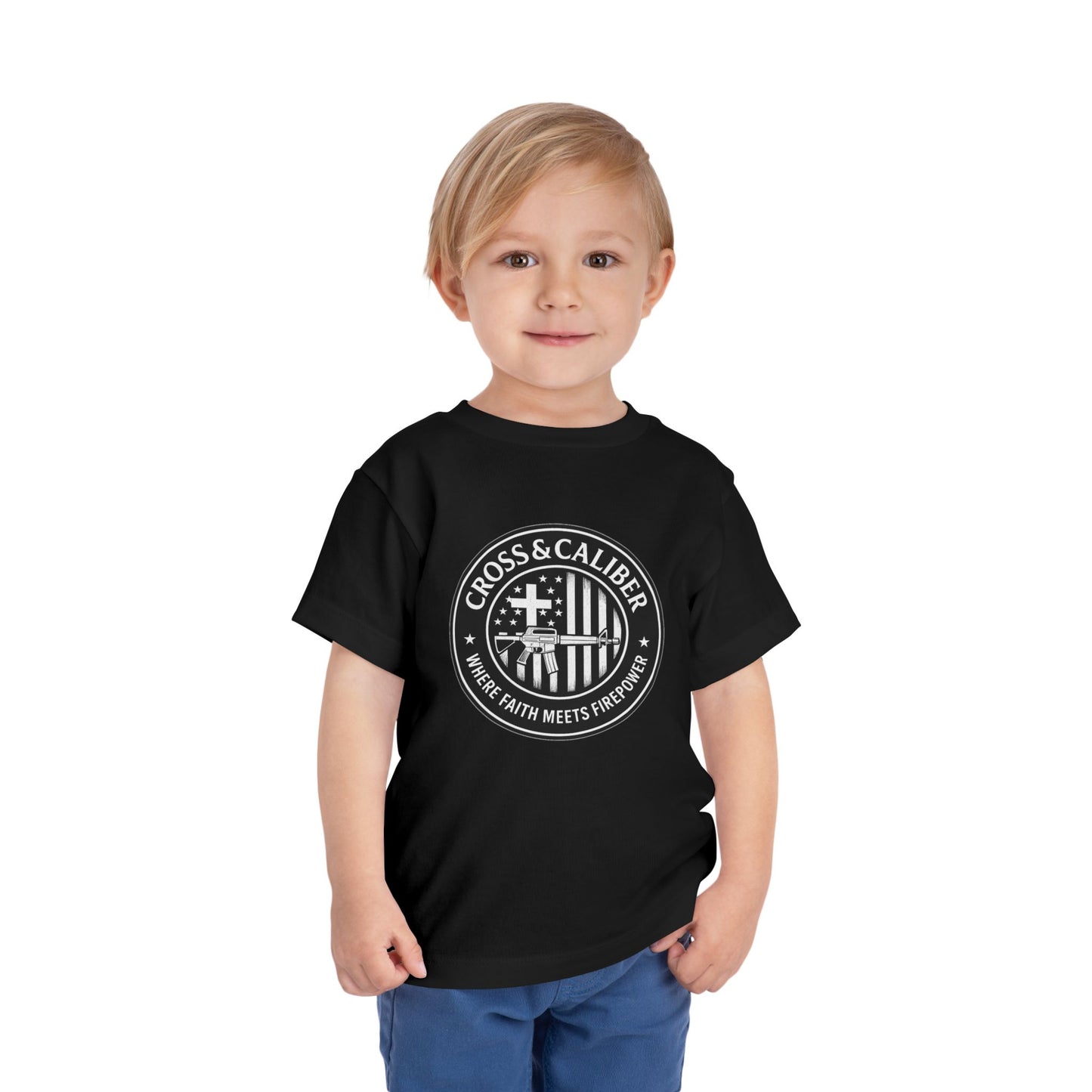 Boys' Faith & Flag Tee - Toddler Short Sleeve Shirt, Kids' Christian Apparel, Patriotic T-Shirt, Gift for Toddlers, Faith-Inspired Clothing