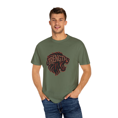 Bold Strength Unisex Garment-Dyed T-shirt, Motivational Shirt, Gift for Him or Her, Fitness Apparel, Minimalist Lion Design