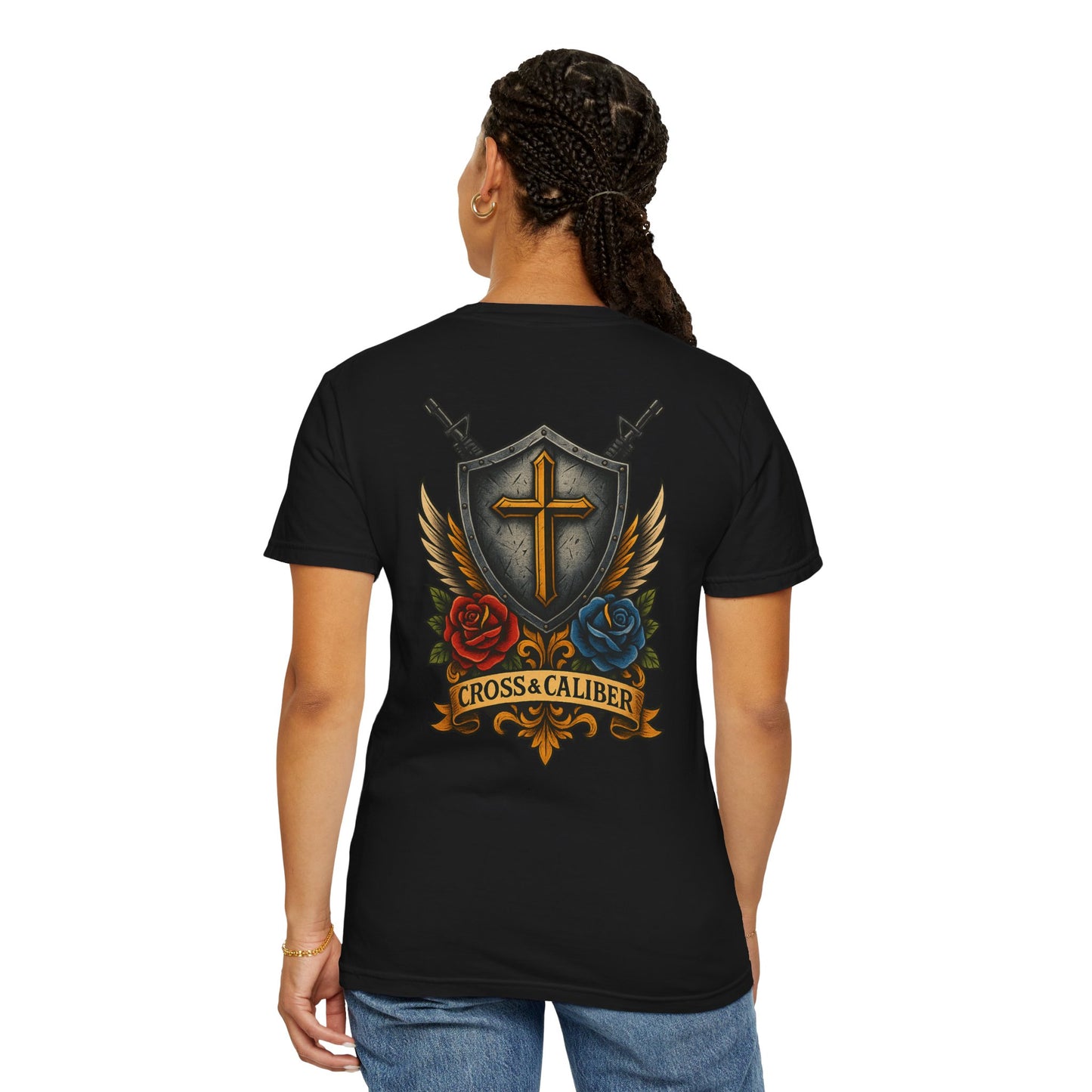 Unisex Tattoo Edition T-Shirt with Cross and Roses - Garment-Dyed for a Vintage Vibe